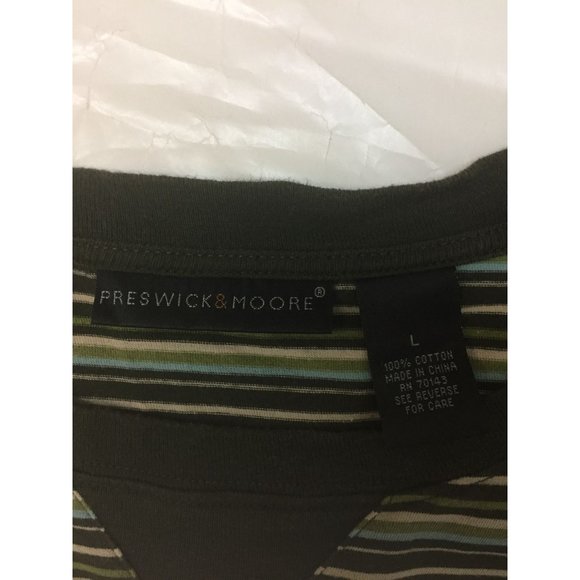 Preswick & Moore Womens Top Size Large Green 3/4 Sleeves Striped - Picture 7 of 10